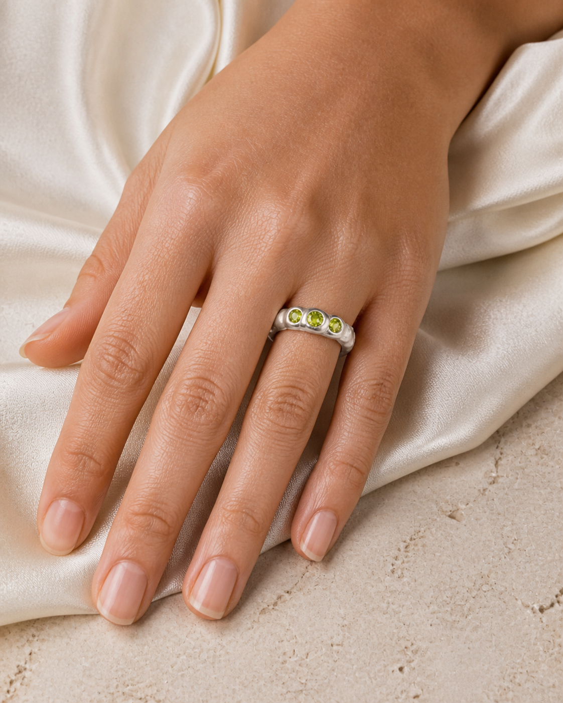 Model wearing Verena Gem Trio Ring