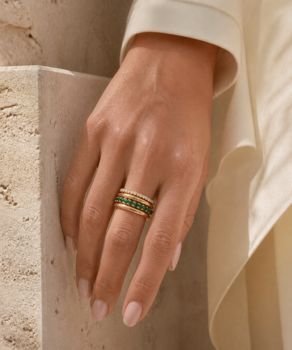 Model wearing Solara Sculpted Ring
