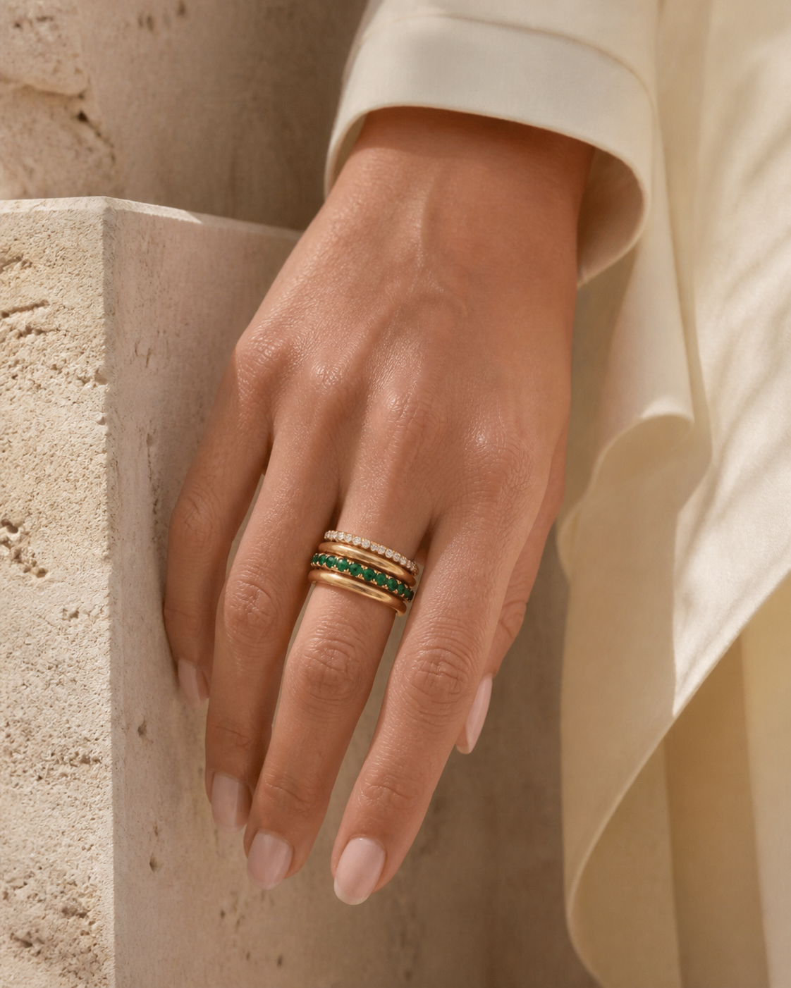 Model wearing Solara Sculpted Ring