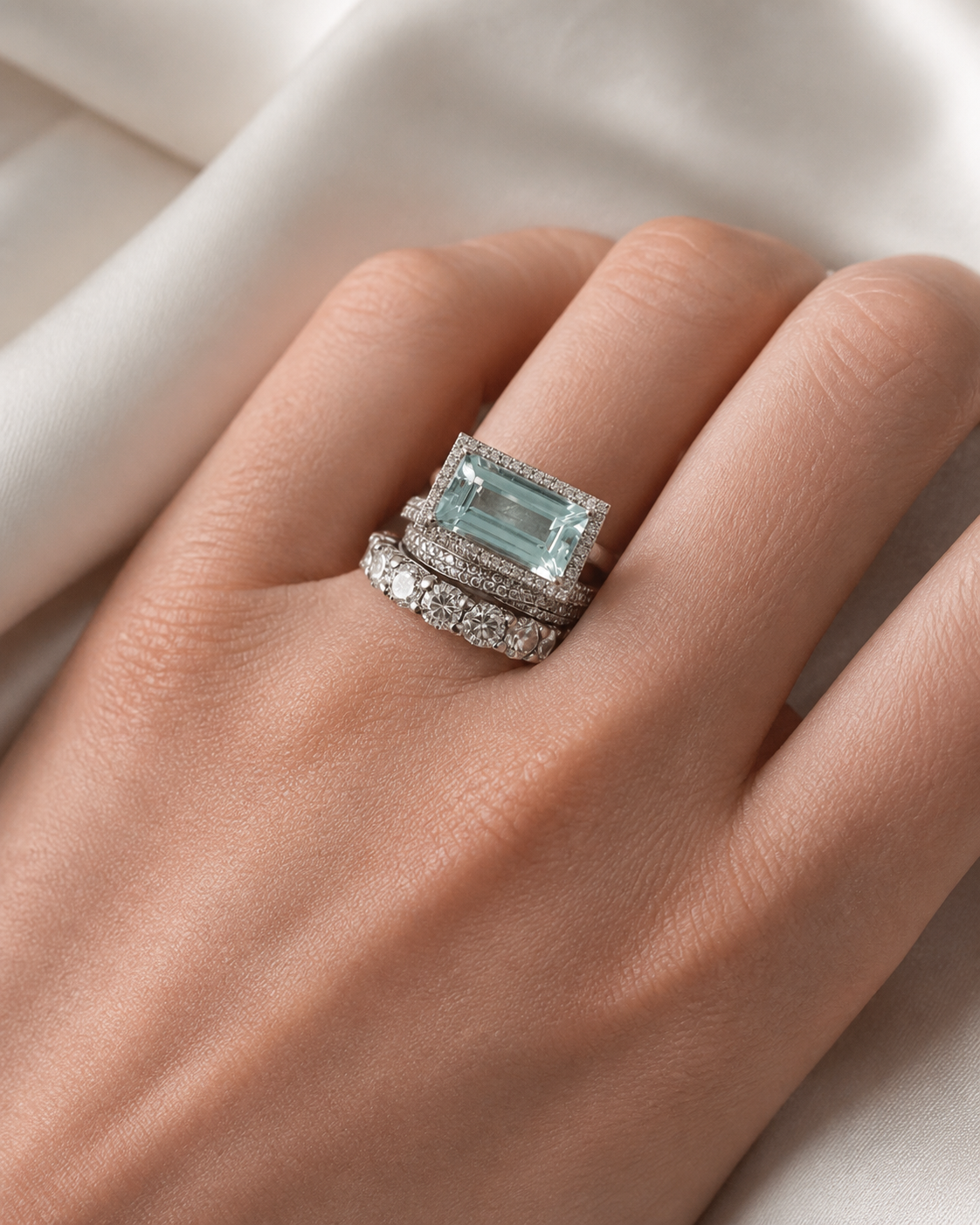 Nova Zircon Ring Stack worn detail