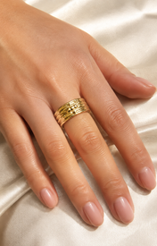 Model wearing Selah Gold-Plated Steel Ring