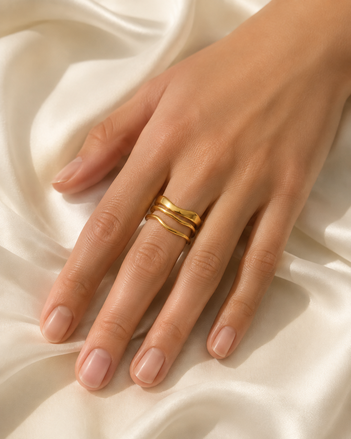 Model wearing Ophira Gold-Plated Steel Ring