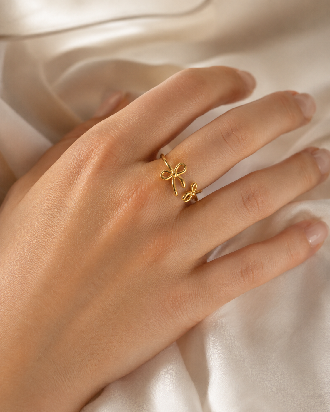 Model wearing Thalassa Gold-Plated Steel Ring