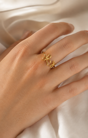Model wearing Thalassa Gold-Plated Steel Ring
