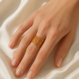 Model wearing Rosalind Gold-Plated Steel Ring