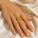 Model wearing Briony Gold-Plated Steel Ring