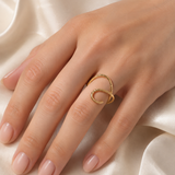 Model wearing Delphine Gold-Plated Steel Ring