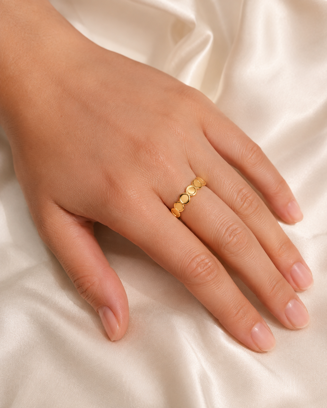 Model wearing Esme Gold-Plated Steel Ring