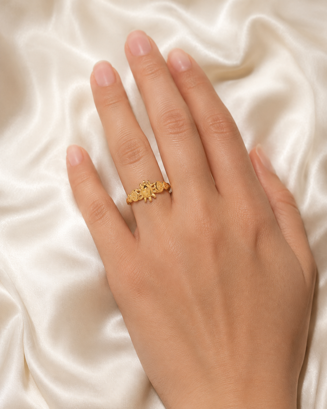 Model wearing Faye Gold-Plated Steel Ring