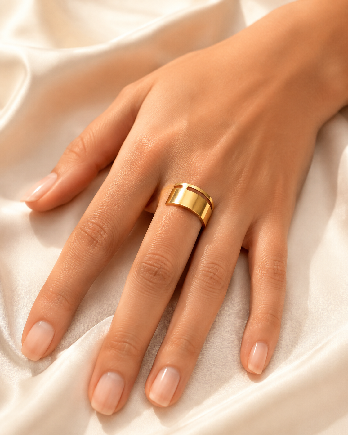 Model wearing Giselle Gold-Plated Steel Ring