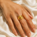 Model wearing Hazel Gold-Plated Steel Ring