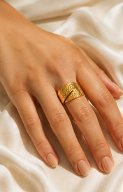 Model wearing Hazel Gold-Plated Steel Ring