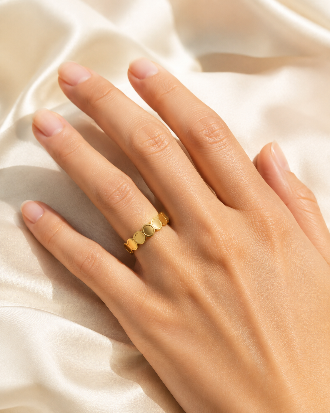Model wearing Kiera Gold-Plated Steel Ring