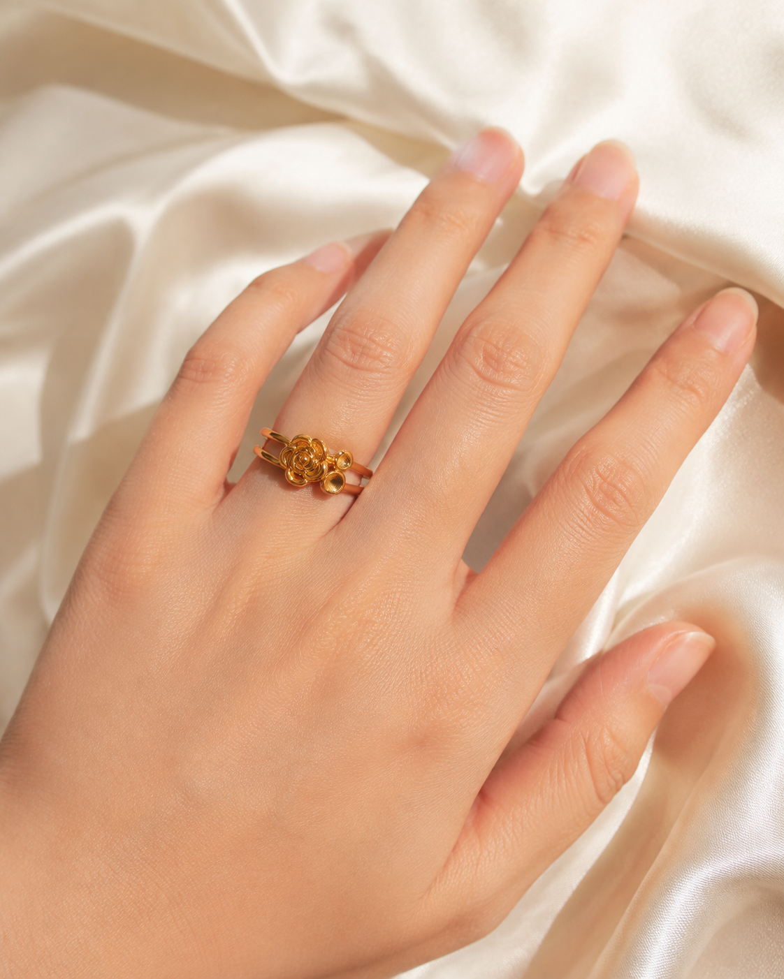 Model wearing Lior Gold-Plated Steel Ring