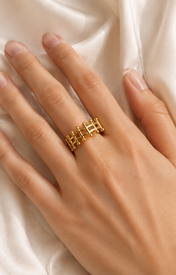 Model wearing Noelani Gold-Plated Steel Ring