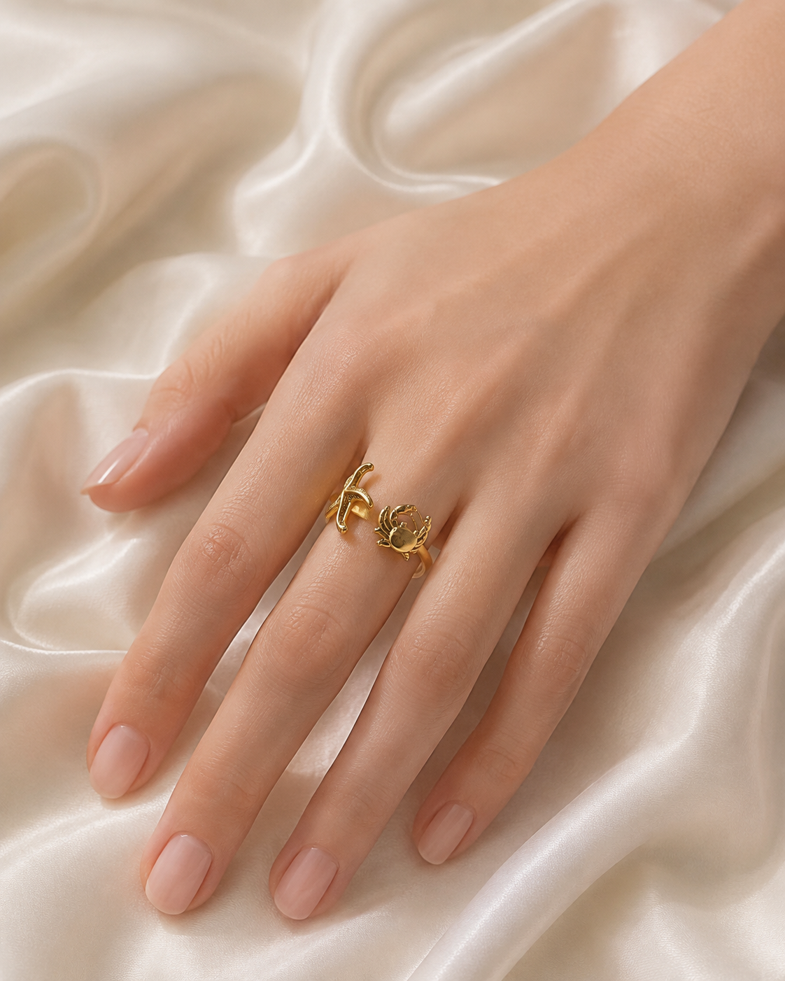 Model wearing Opaline Gold-Plated Steel Ring