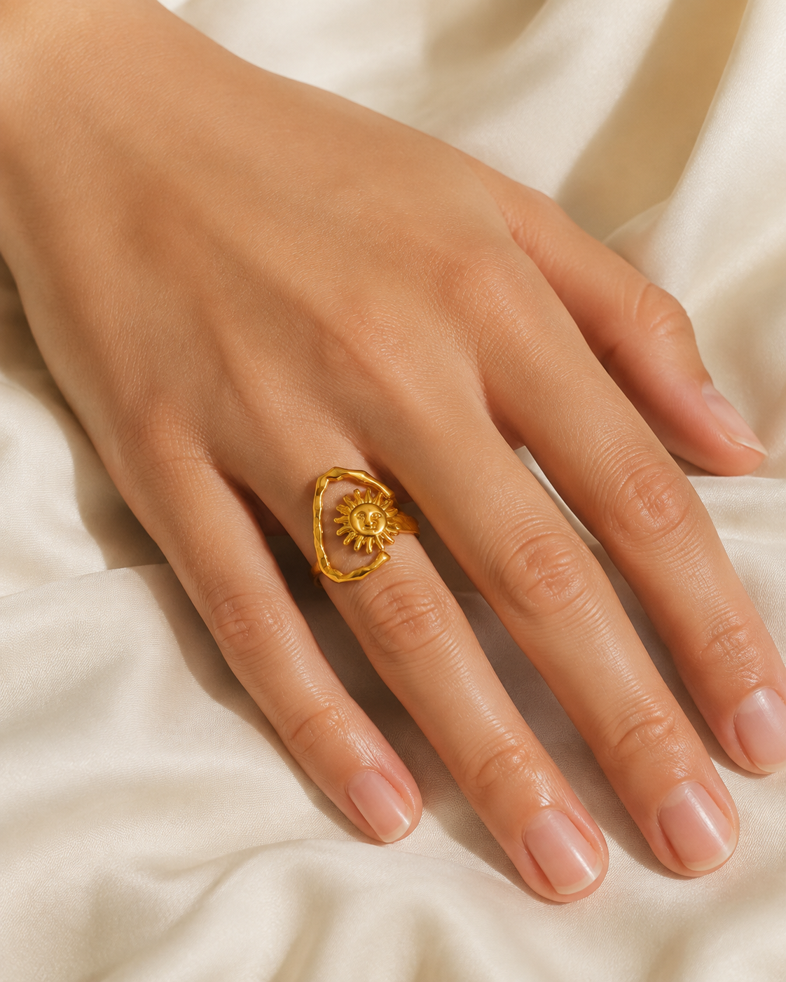 Model wearing Perrin Gold-Plated Steel Ring