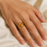 Model wearing Perrin Gold-Plated Steel Ring