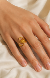 Model wearing Perrin Gold-Plated Steel Ring