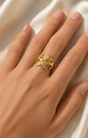 Model wearing Quinlan Gold-Plated Steel Ring