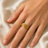 Model wearing Rosetta Gold-Plated Steel Ring