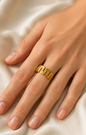 Model wearing Rosetta Gold-Plated Steel Ring