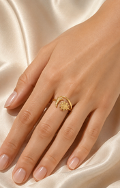 Model wearing Tessaly Gold-Plated Steel Ring