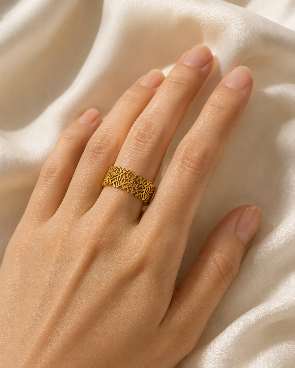 Model wearing Undine Gold-Plated Steel Ring