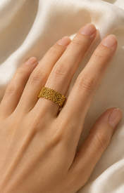 Model wearing Undine Gold-Plated Steel Ring