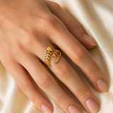 Model wearing Winslow Gold-Plated Steel Ring