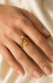 Model wearing Winslow Gold-Plated Steel Ring