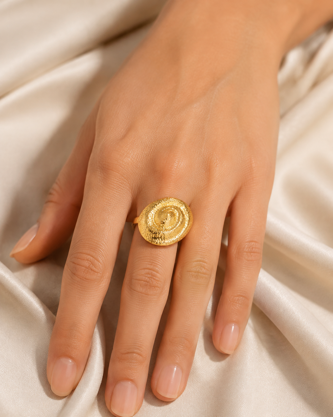 Model wearing Xiomara Gold-Plated Steel Ring