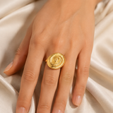 Model wearing Xiomara Gold-Plated Steel Ring