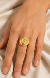 Model wearing Xiomara Gold-Plated Steel Ring