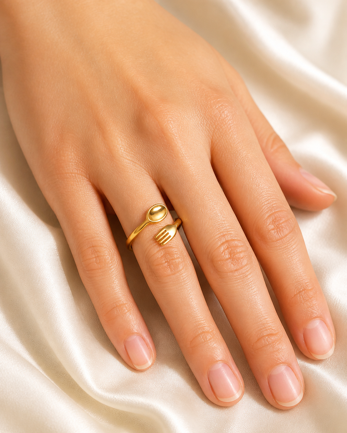 Model wearing Yara Gold-Plated Steel Ring