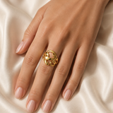Model wearing Zinnia Gold-Plated Steel Ring