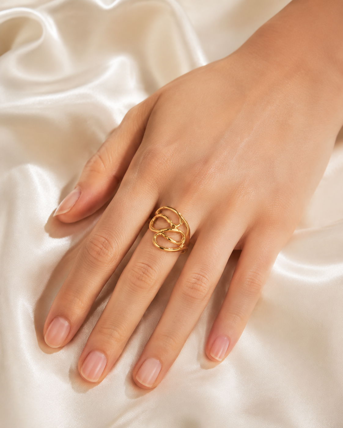 Model wearing Vela Adjustable Gold Ring