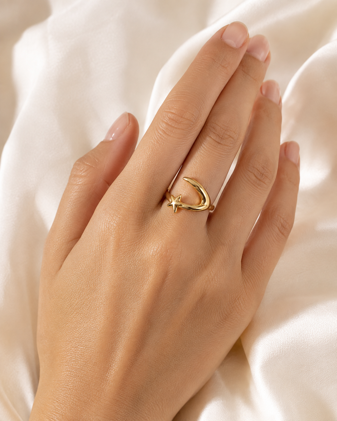Model wearing Sable Adjustable Gold Ring