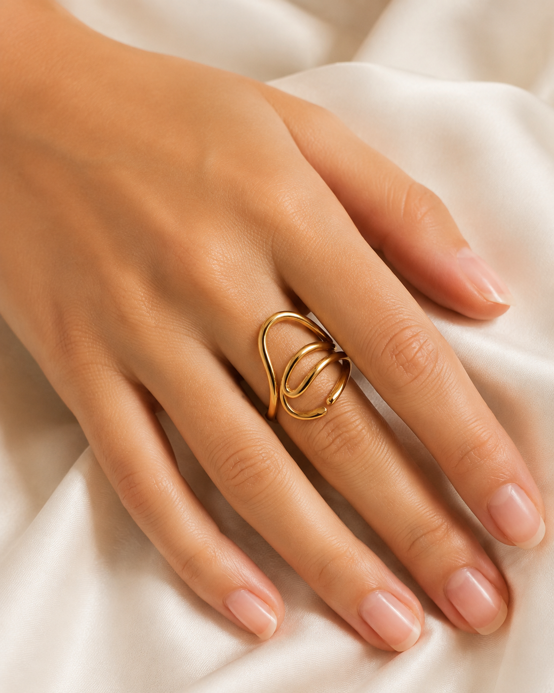Model wearing Ines Adjustable Gold Ring
