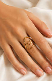 Model wearing Ines Adjustable Gold Ring