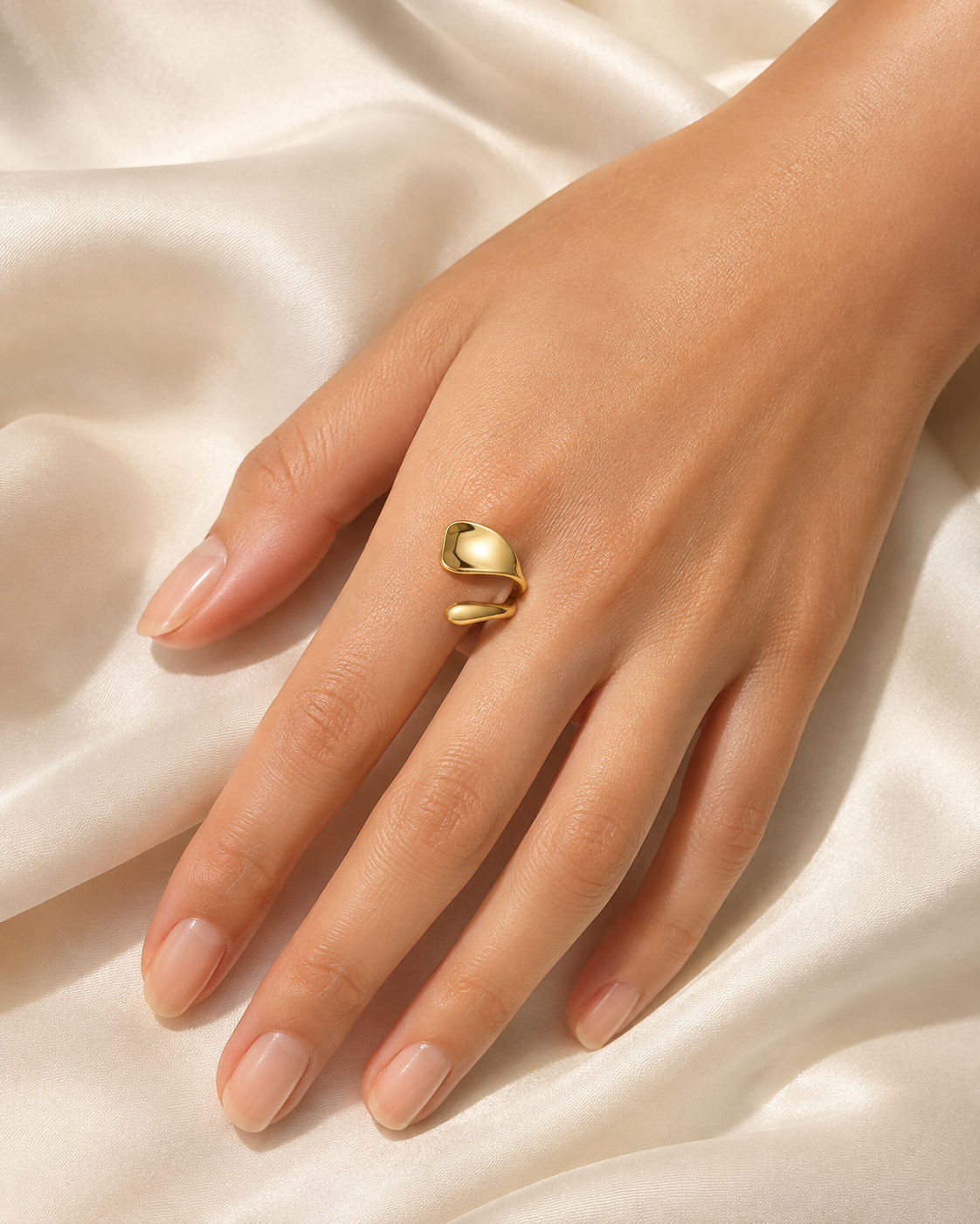 Model wearing Talia Adjustable Gold Ring
