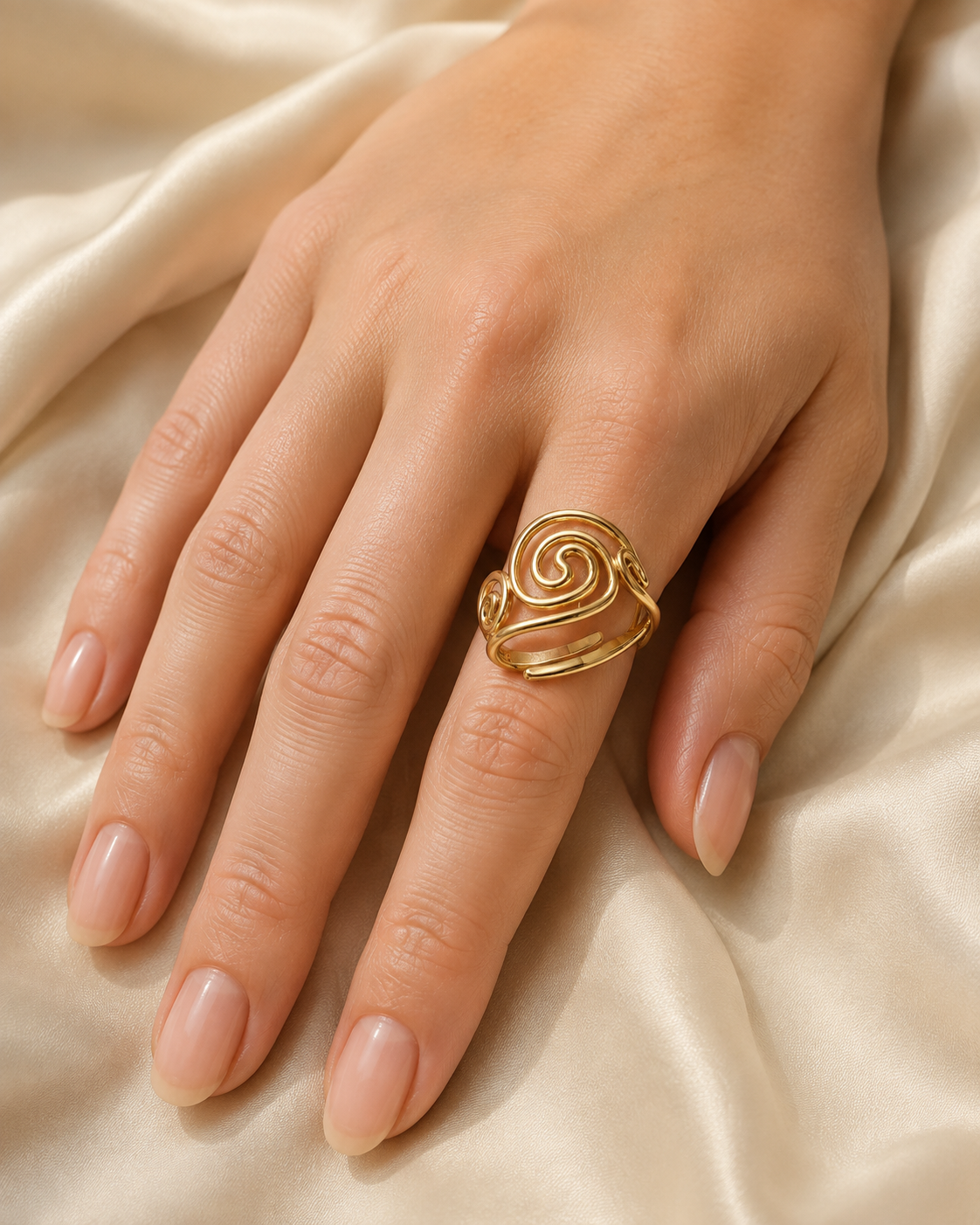 Model wearing Freya Adjustable Gold Ring