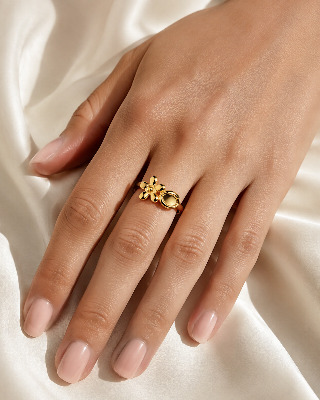 Model wearing Liora Adjustable Gold Ring