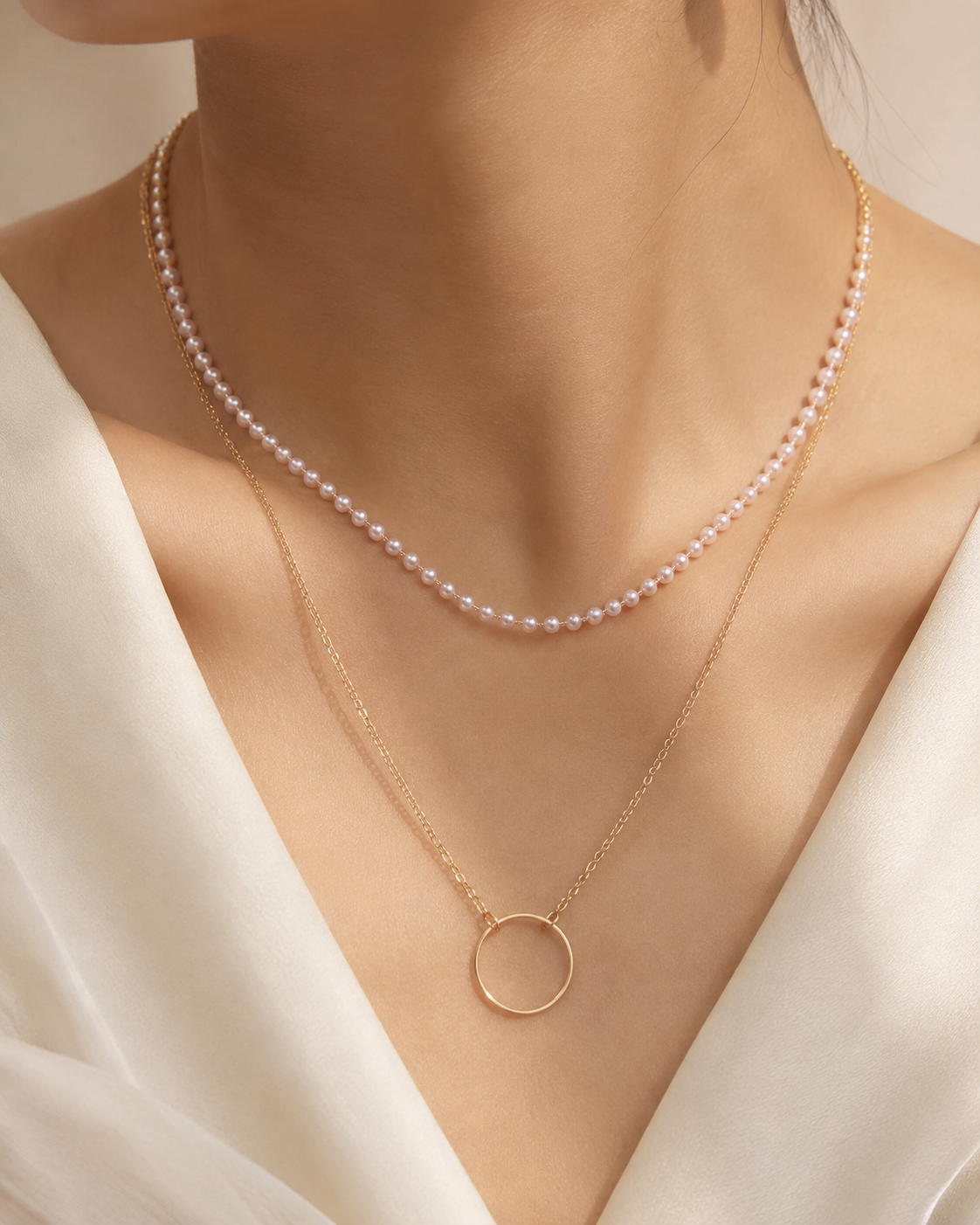 Model wearing Liora Pearl Heart Necklace — Edition 1