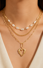 Model wearing Liora Pearl Heart Necklace — Edition 2