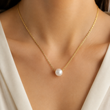 Model wearing Liora Pearl Heart Necklace — Edition 3