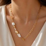 Model wearing Liora Pearl Heart Necklace — No. 7