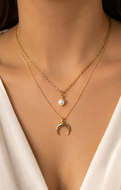 Model wearing Liora Pearl Heart Necklace — Edition 7