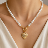 Model wearing Liora Pearl Heart Necklace — Edition 8