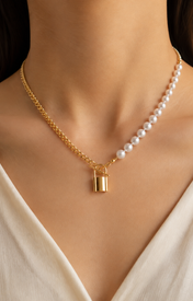 Model wearing Liora Pearl Heart Necklace — Edition 9